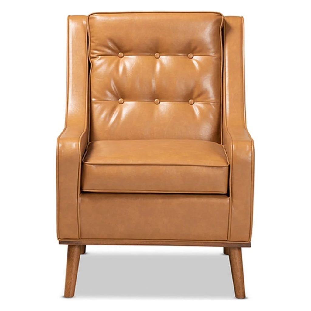 Tan Faux Leather Upholstered Walnut Brown Wood Armchair C467349