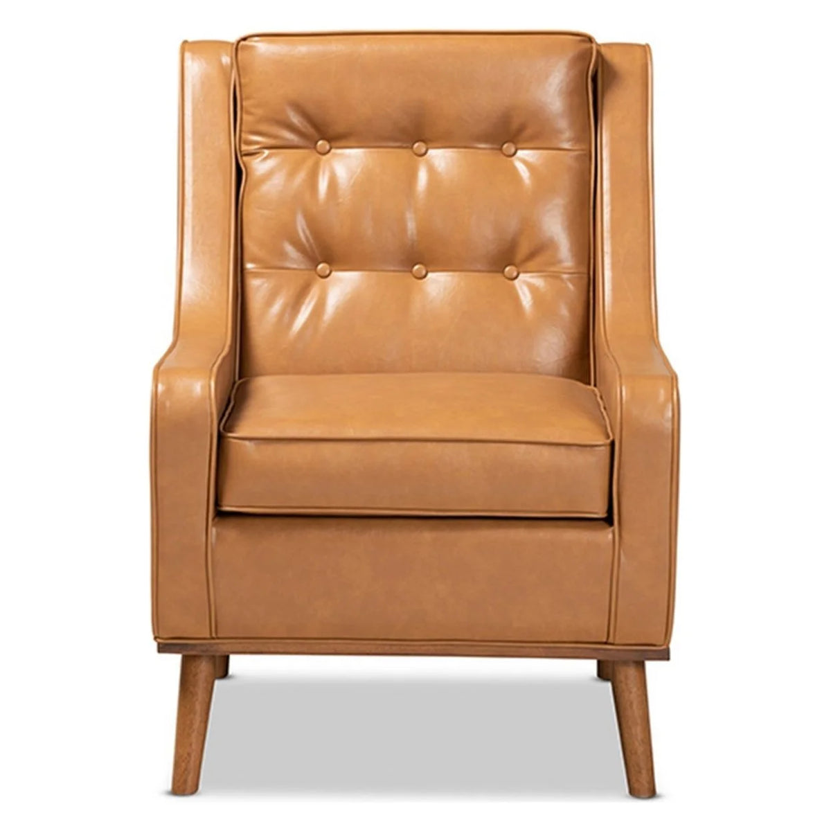Tan Faux Leather Upholstered Walnut Brown Wood Armchair C467349