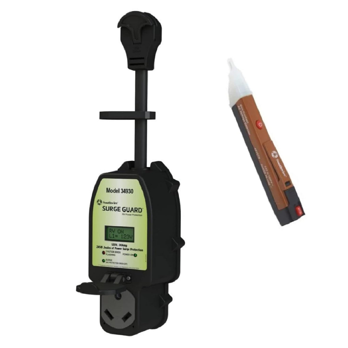 30 Amp RV Surge Protector with LCD Display and Handheld Voltage Tester Q8016