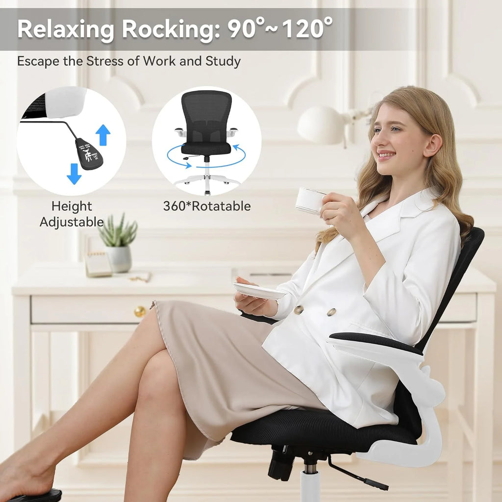 White Mesh Office Chair with Flip-up Armrests G84236