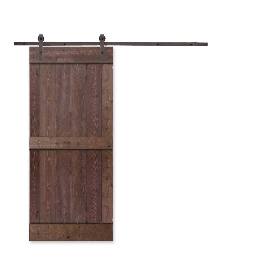Walnut Stained Knotty Pine Wood Interior Sliding Barn Door with Hardware Kit W3821