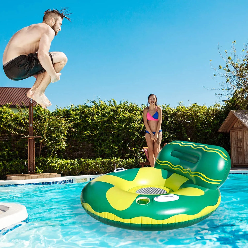 Green/Yellow Inflatable Swimming Pool Float Lounge Chair N87132