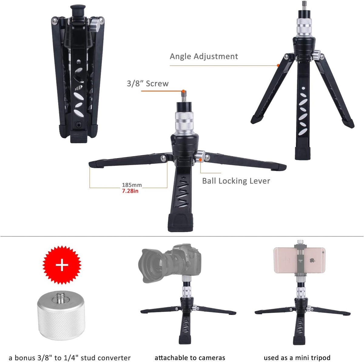 Carbon Fiber 71 inch Telescopic Video Monopod Kit with Fluid Head and Folding Support Base H137