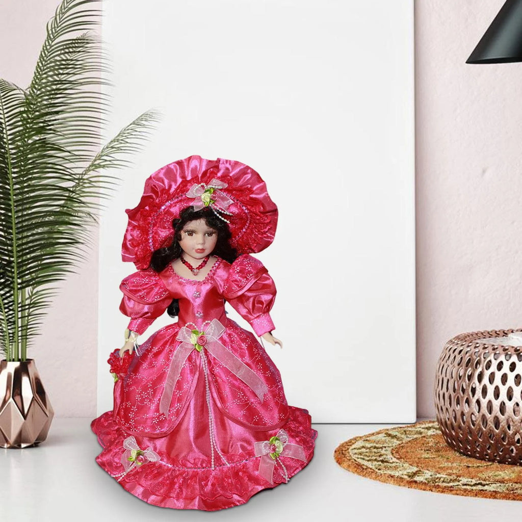 Pink Ceramic Dollhouse Lady with Dress S79579