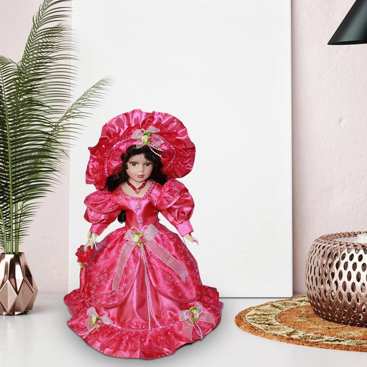 Pink Ceramic Dollhouse Lady with Dress S79579