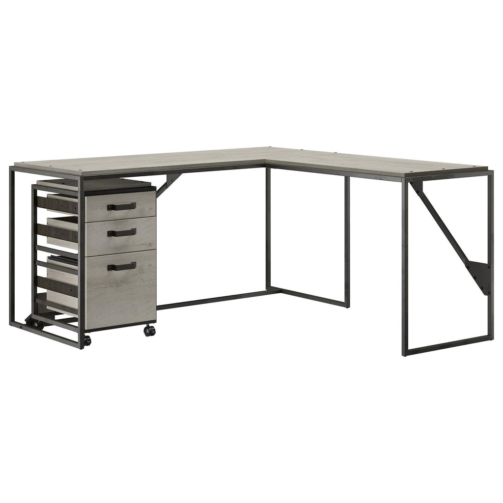 Industrial L Shaped Desk with 3 Drawer Mobile File Cabinet, 62W, Cottage White C201862