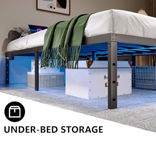 Full Size 14 Inch Metal Platform Bed Frame with LED Lights P89702