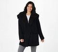 Black/Espresso Shearling Drape Car Coat, Size 2X R9158