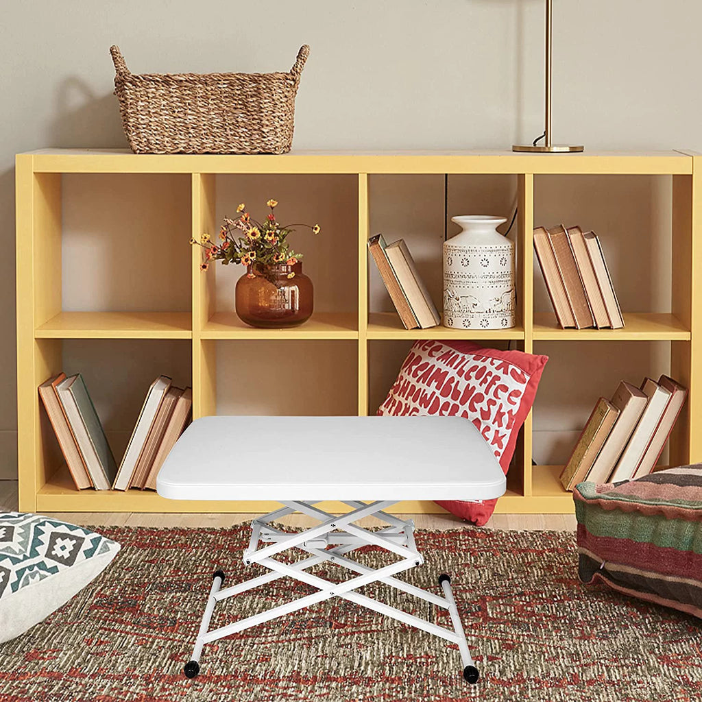Folding TV Tray 4 Adjustable Heights White Plastic Desk O552219