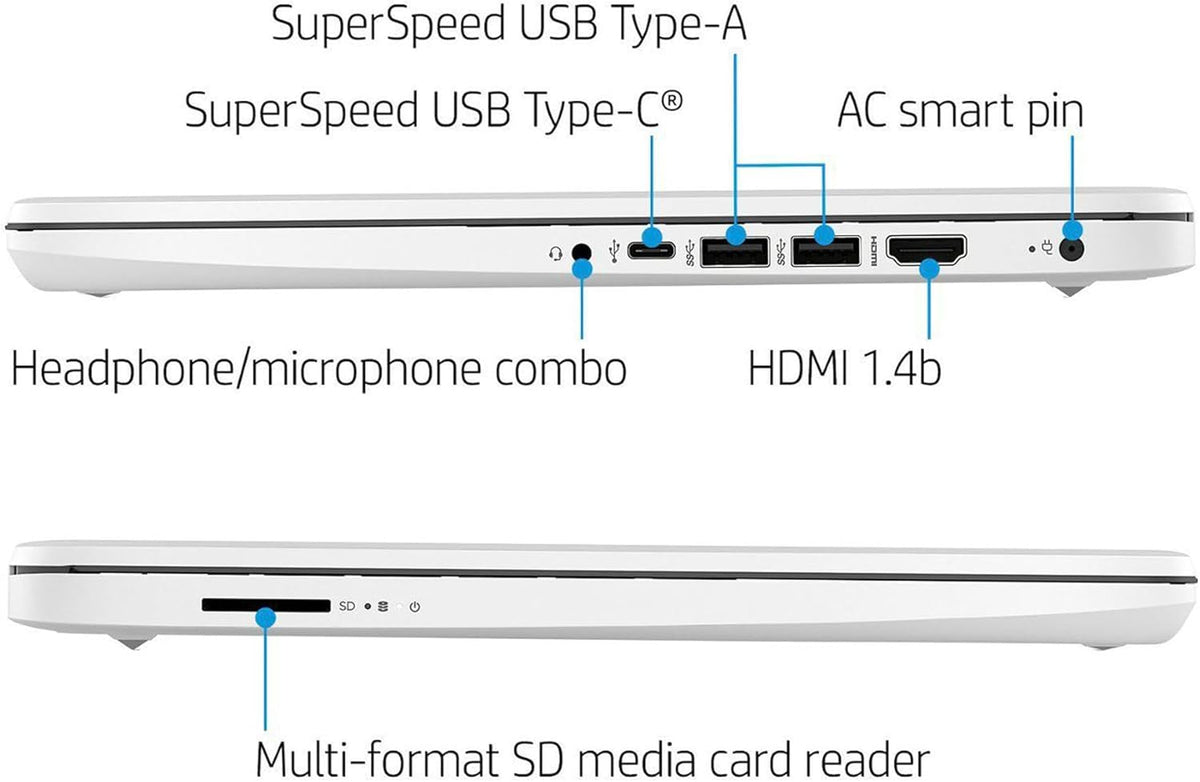 14-inch HD Laptop Computer Intel Dual Core 2.8GHz 8GB RAM 128GB 64GB SSD 64GB Card Webcam Bluetooth HDMI USB-C Wi-Fi Windows 11 S White T461