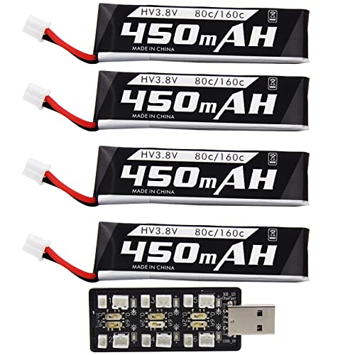4 Pack 1S 3.8V 450mAh 80C Lipo Battery with PH2.0 Plug Q7057