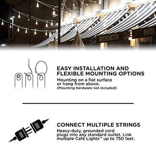 Classic LED Cafe Lights 12 Bulbs 24 ft. White Cord and 12 Stainless Steel Cage Shades A22509