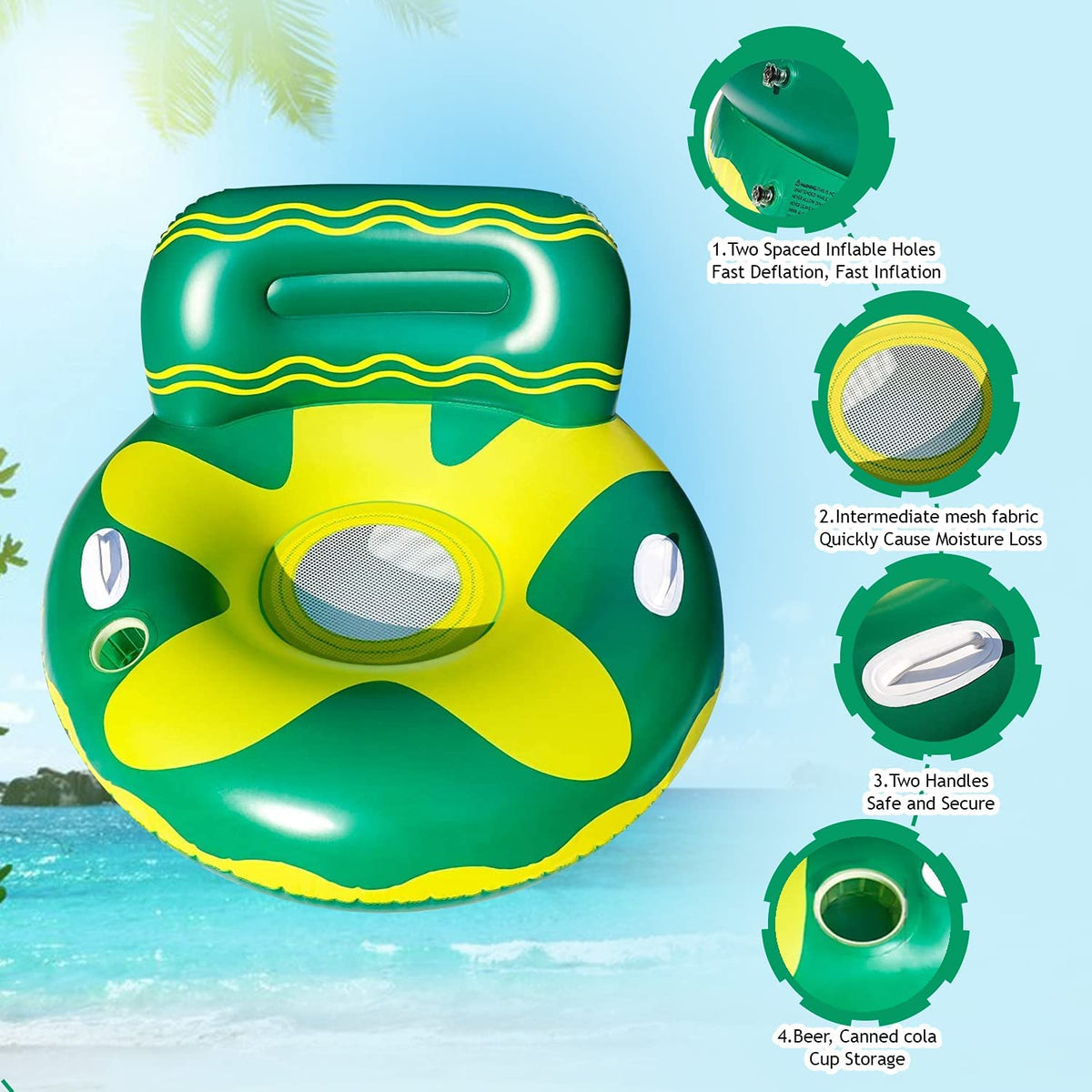 Green/Yellow Inflatable Swimming Pool Float Lounge Chair N87132
