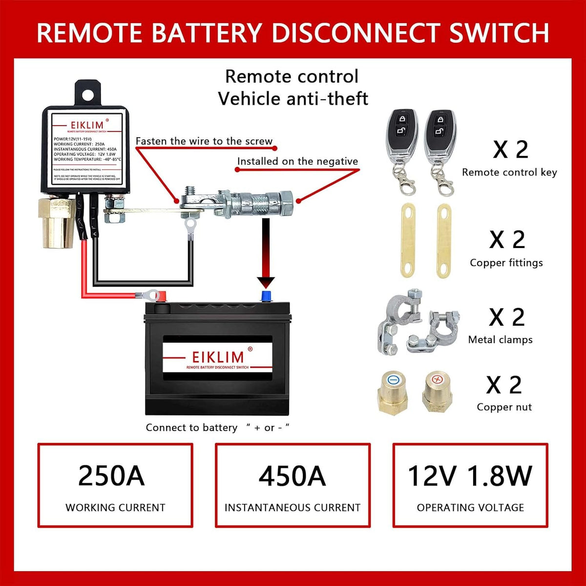 Dual Remote Control 12V 250A Battery Disconnect Switch Pack of 2 H54636
