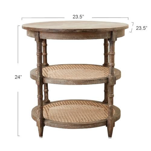 Round Mango Wood Table with 2 Cane Shelves M38891