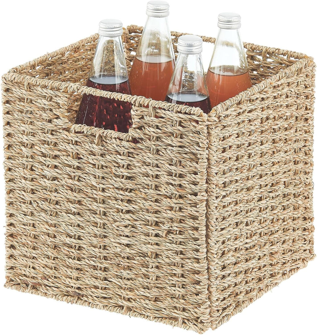 Seagrass Woven Cube Basket Organizer with Handles - 4 Pack - Natural/Tan E888748