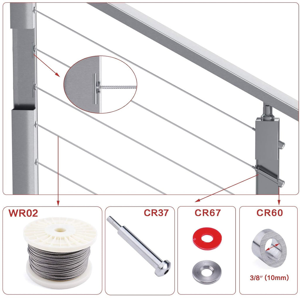10 Pack 1/8 Invisible Cable Railing Kit T316 Stainless Steel J74371