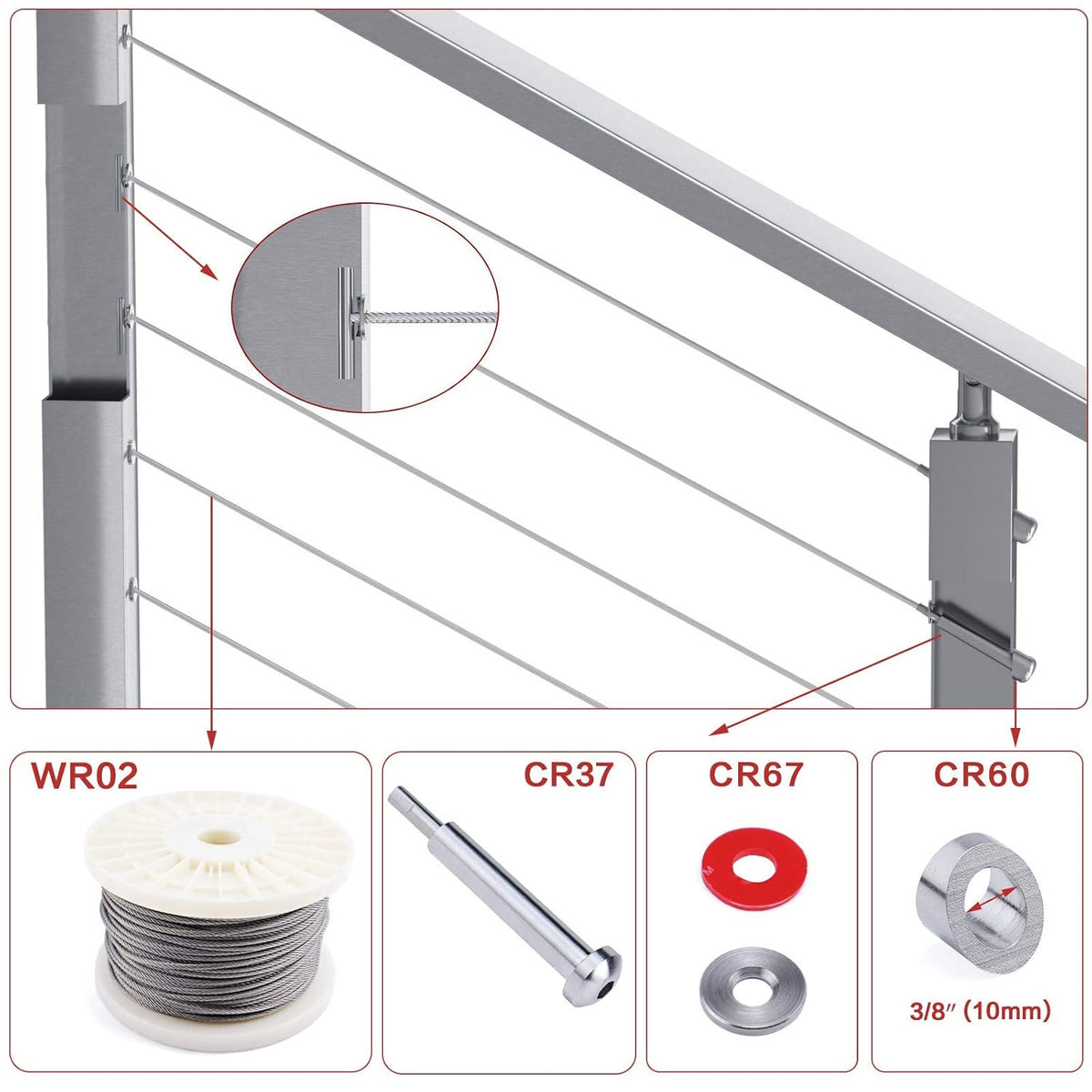 10 Pack 1/8 Invisible Cable Railing Kit T316 Stainless Steel J74371