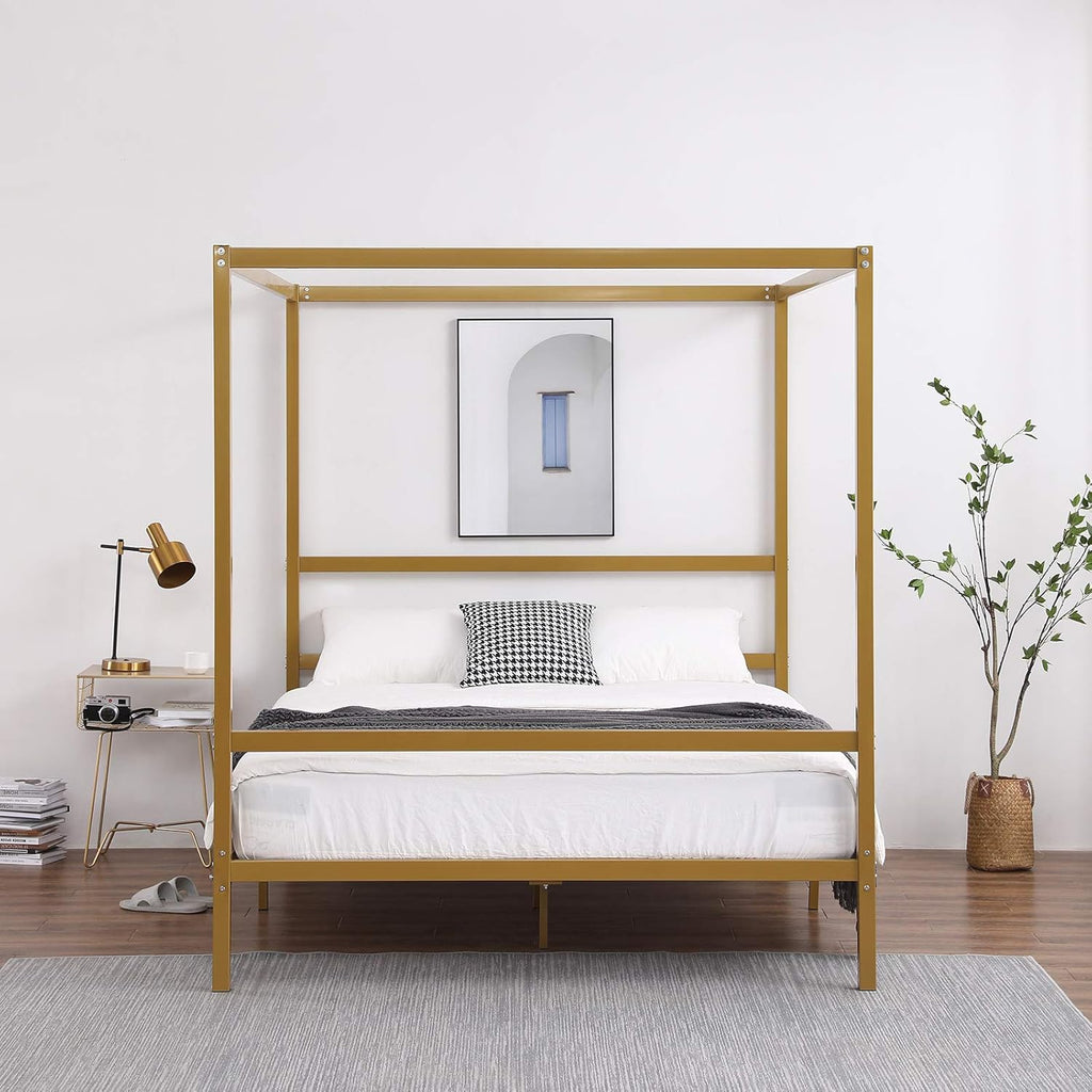 Gold Full Size 4 Poster Canopy Bed Frame with Headboard R87783