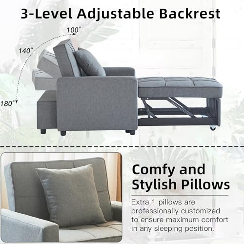 Blue Convertible Sofa Bed Chair with Side Pocket E7504