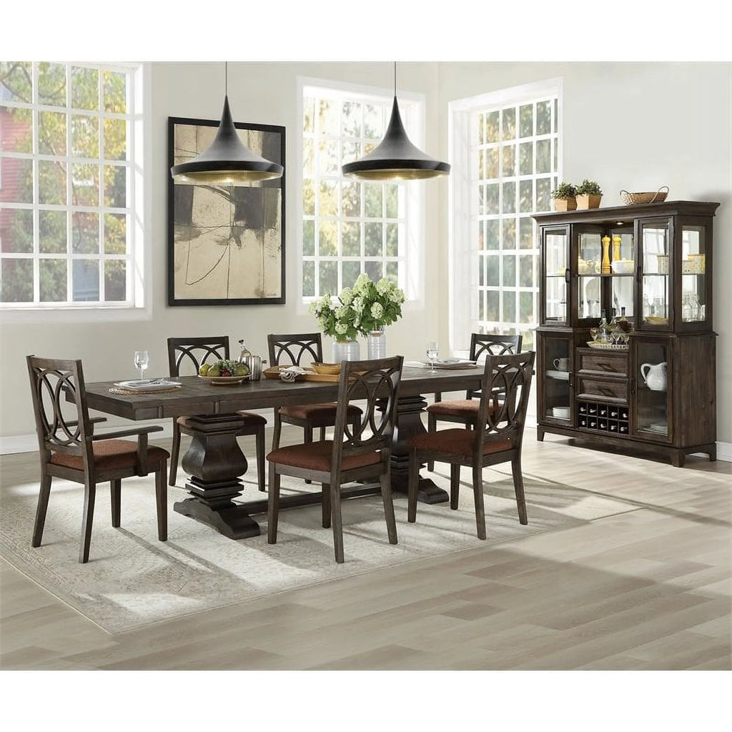 Brown Espresso Wood Upholstered Arm Chair Set of 2 A23732