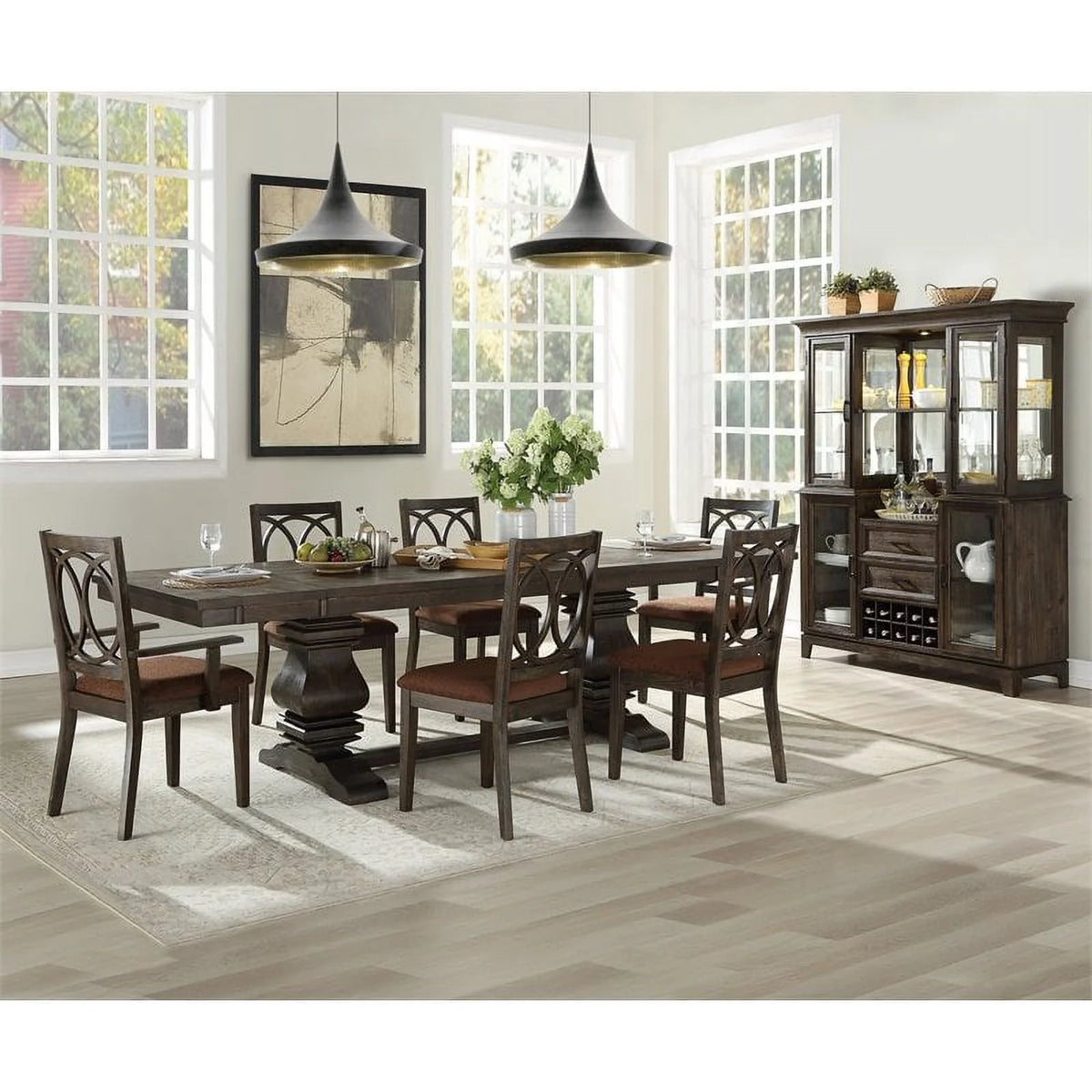 Brown Espresso Wood Upholstered Arm Chair Set of 2 A23732
