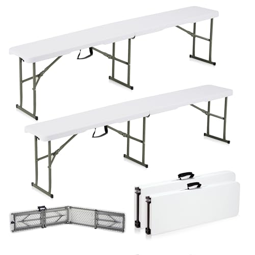 6ft Plastic Folding Bench with Carrying Handle & Lock, 2 Pack I6840