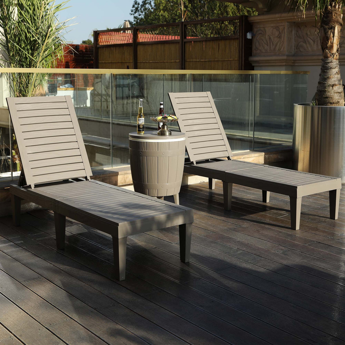 2 Pcs Adjustable Taupe Outdoor Lounge Chairs U374
