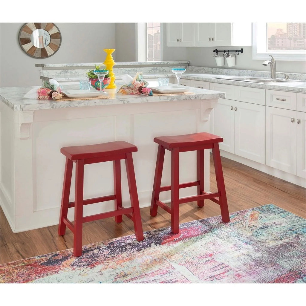 24" Wood Backless Saddle Seat Counter Stool in Red A8817