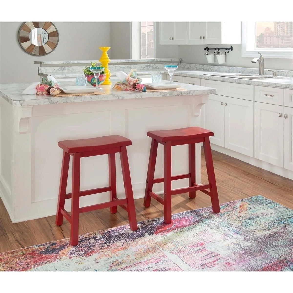 24" Wood Backless Saddle Seat Counter Stool in Red A8817