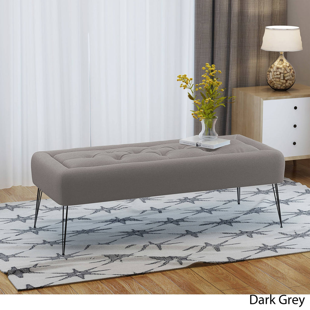 Grey Rectangle Tufted Fabric Ottoman Bench Y413390