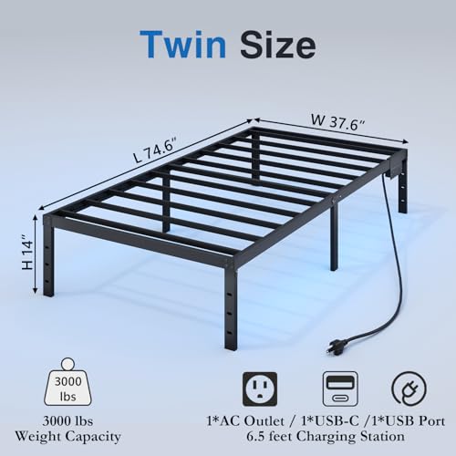 Full Size 14 Inch Metal Platform Bed Frame with LED Lights P89702