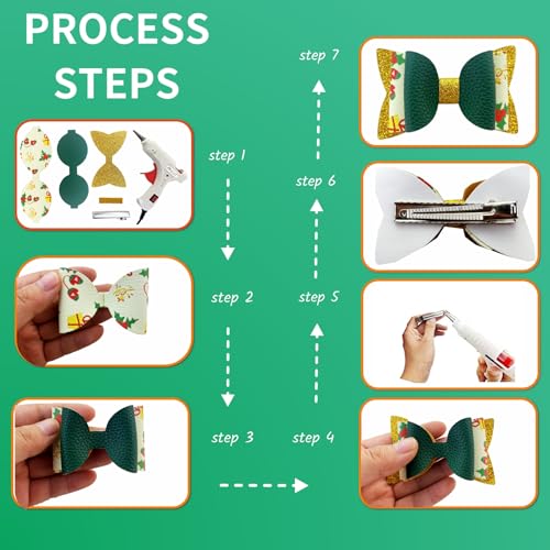 24 Set Christmas Faux Leather Hair Bows DIY Making Kit V3545