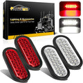 2xRed + 2xWhite 6 LED Oval Stop Turn Tail Lights Brake Backup Reverse Light Kit Waterproof 12V Sealed 6 Inch Oval LED Trailer Tail Lights Grommet Mount Pack of 2 B9736