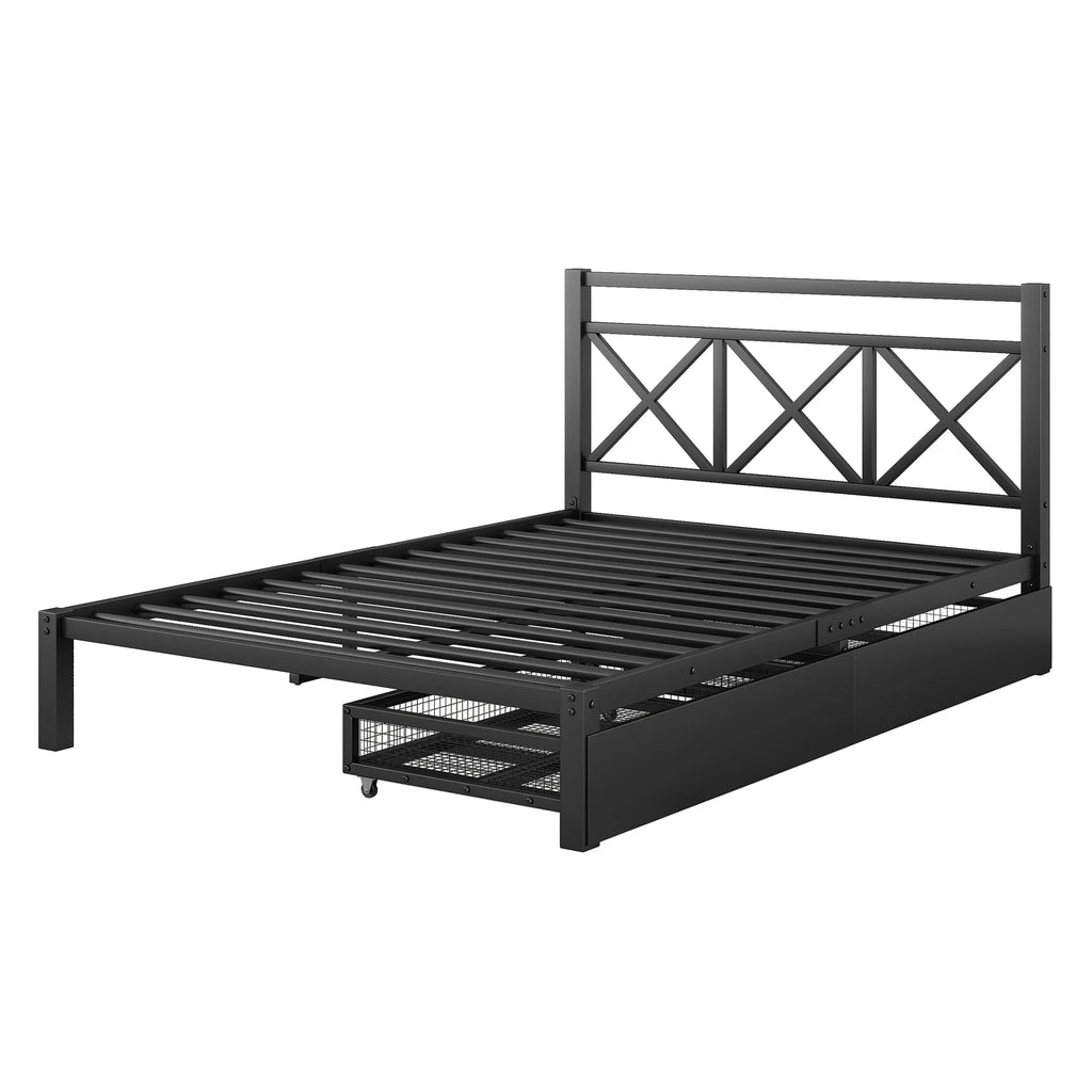 Metal Twin Size Platform Bed with Two Drawers O517578