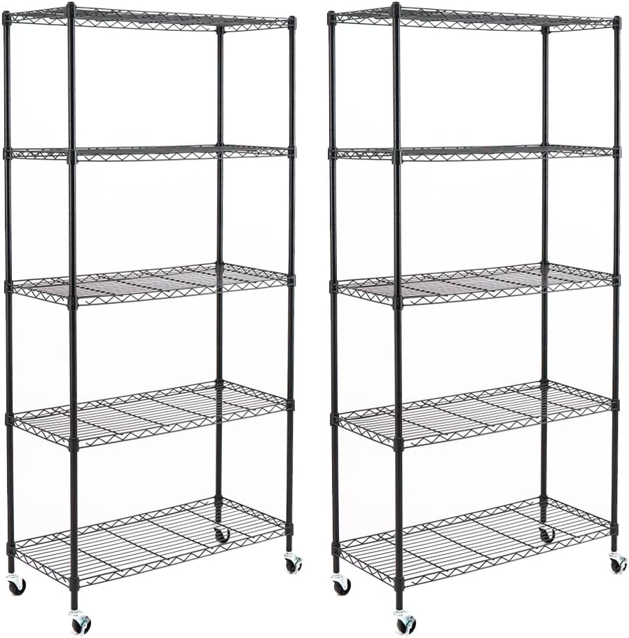 Black Adjustable Carbon Steel Wire Shelving Unit on Wheels K6400