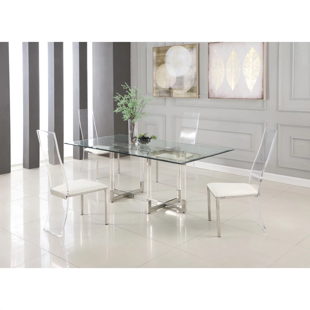 Acrylic High-Back Upholstered Side Chair, Set of 2 V68075