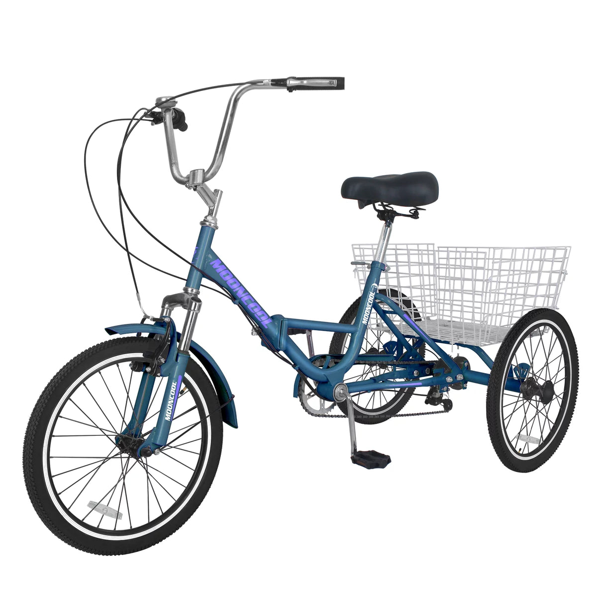 24" 7 Speed Folding Adult Tricycle with Shopping Basket, Green A7323