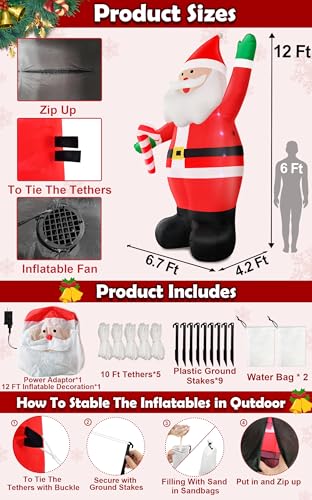 Giant Christmas Inflatables Santa Claus with Built-in LED Lights H1921
