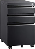 3 Drawer Black Mobile File Cabinet with Lock R5201
