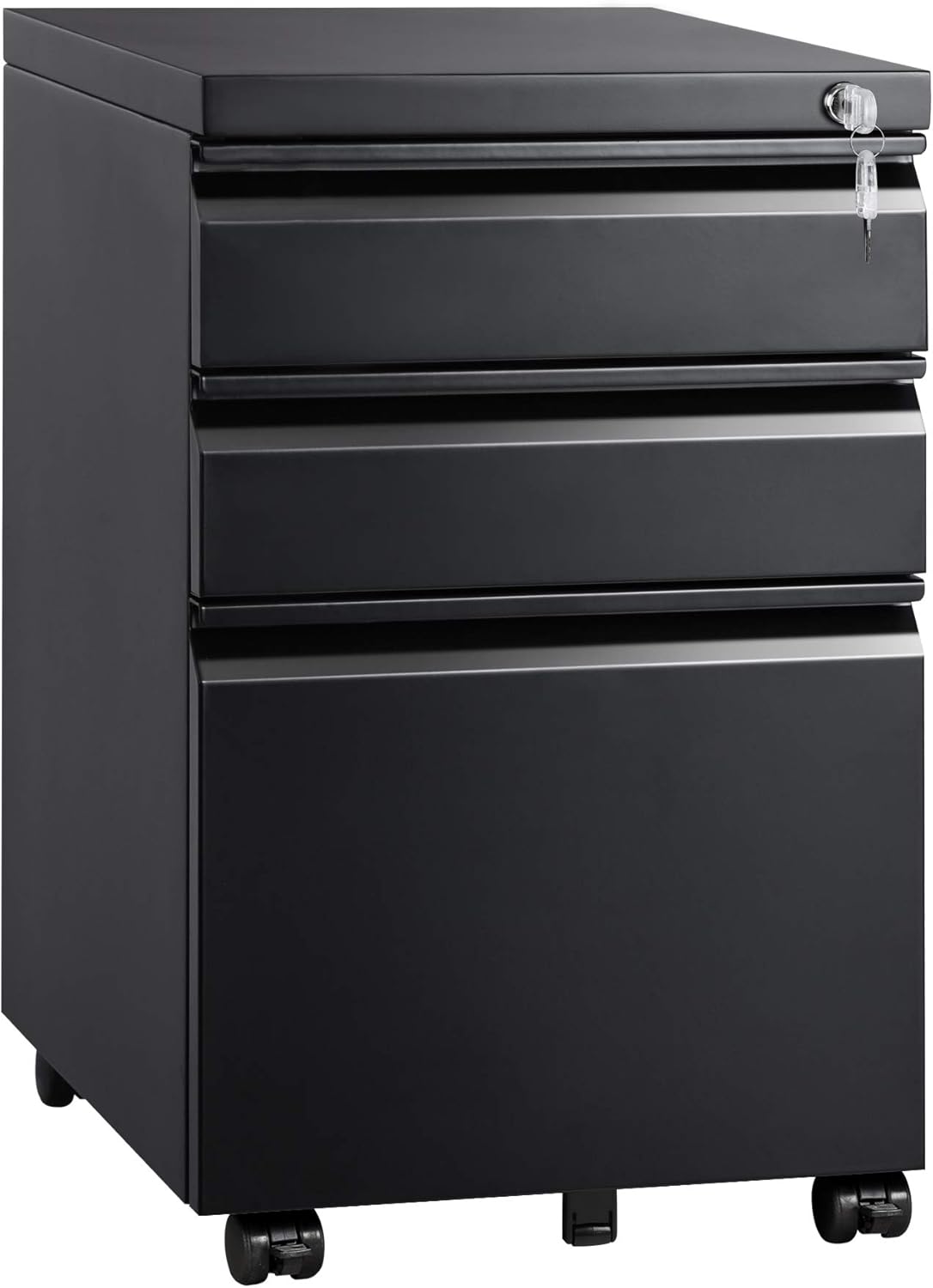 3 Drawer Black Mobile File Cabinet with Lock R5201