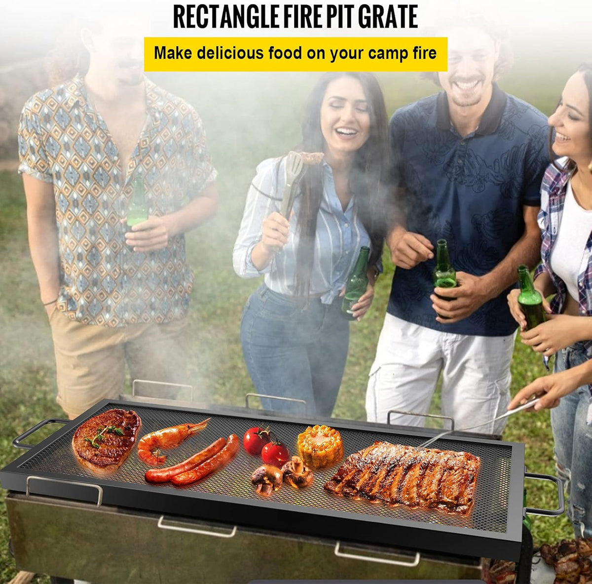 Black Steel Fire Pit Cooking Grate with Handles, Pack of 2 M738