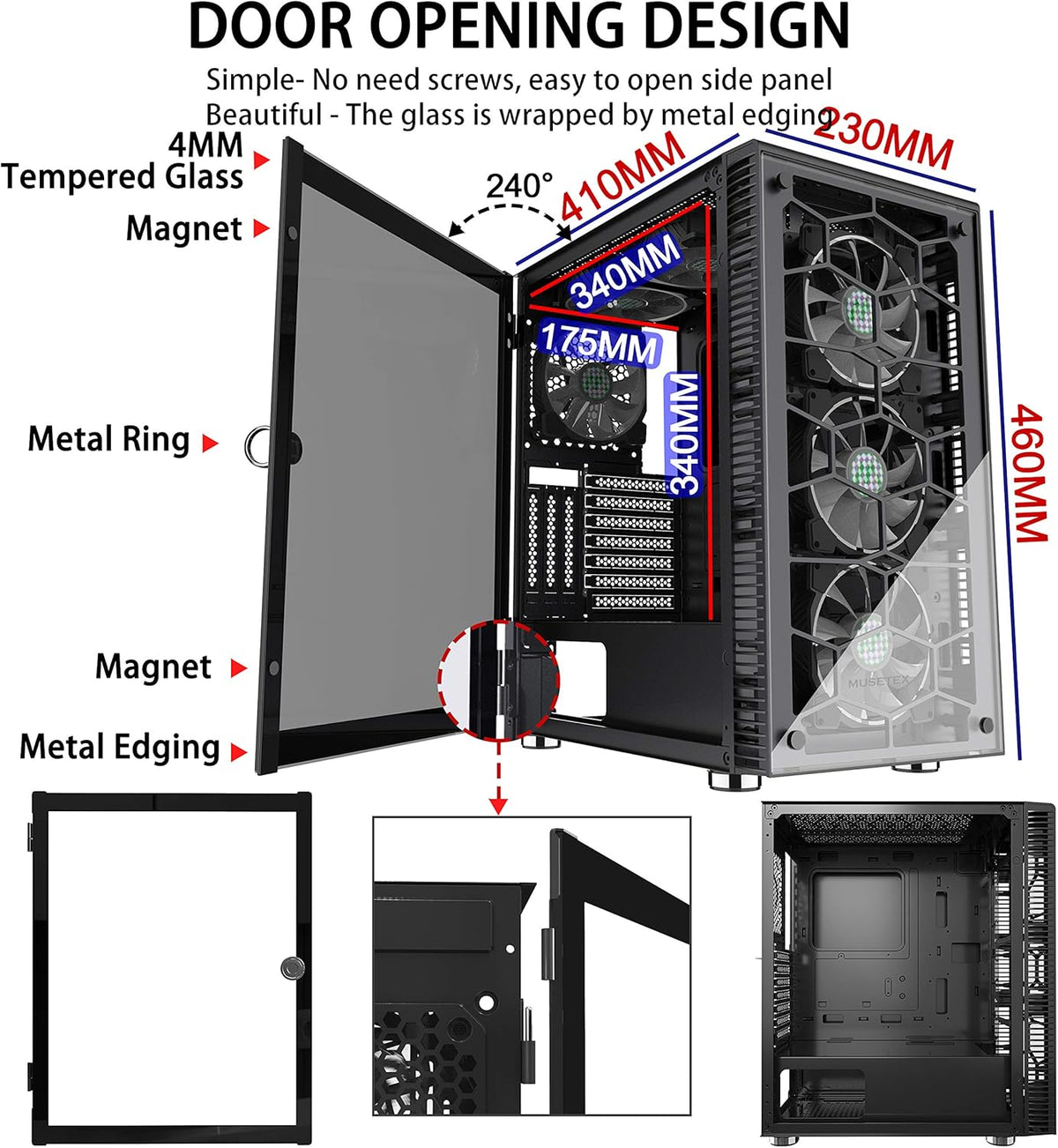 6 PCS LED ARGB Fans ATX Tower Computer Case A368
