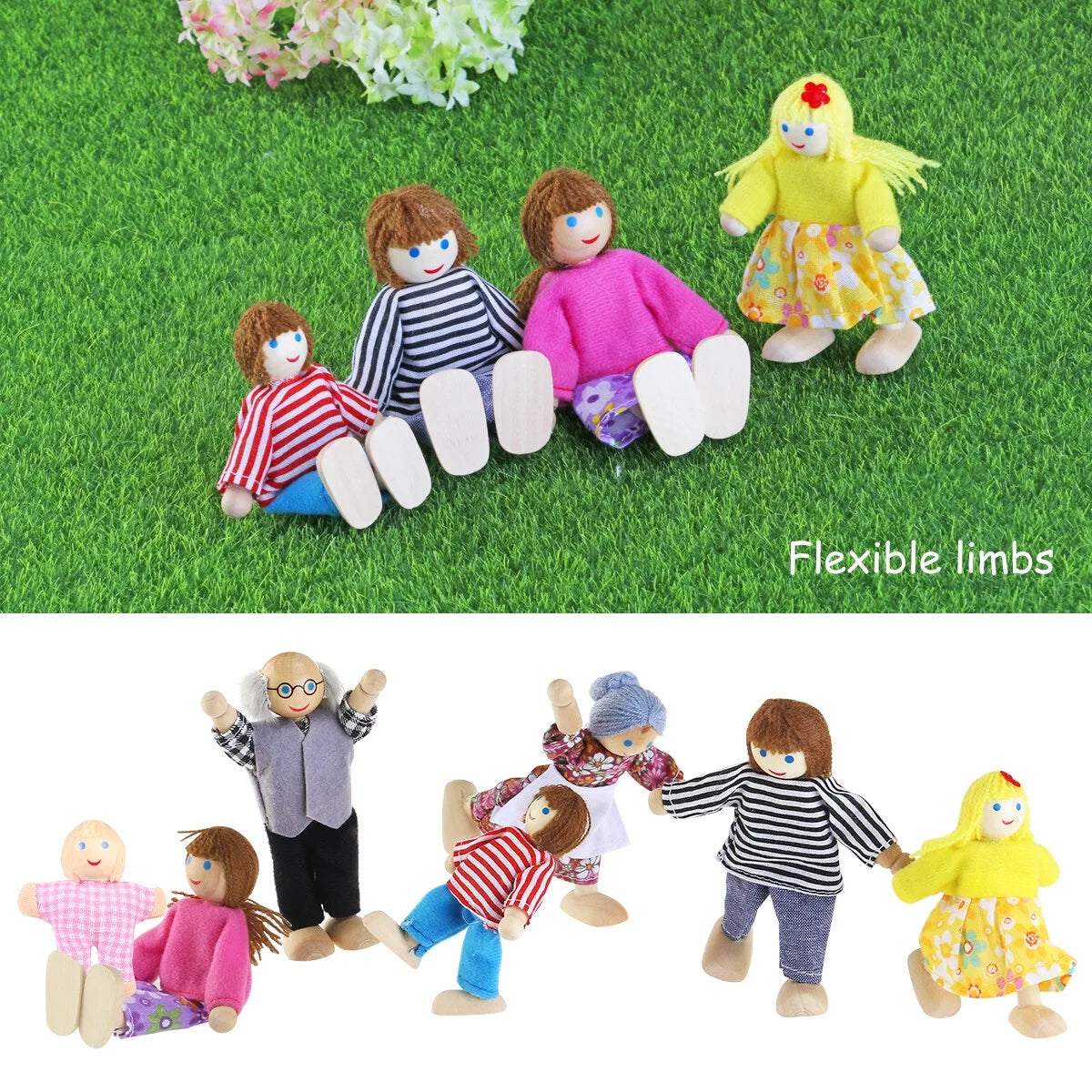 Wooden Dolls Playset Set of 7 People L78974
