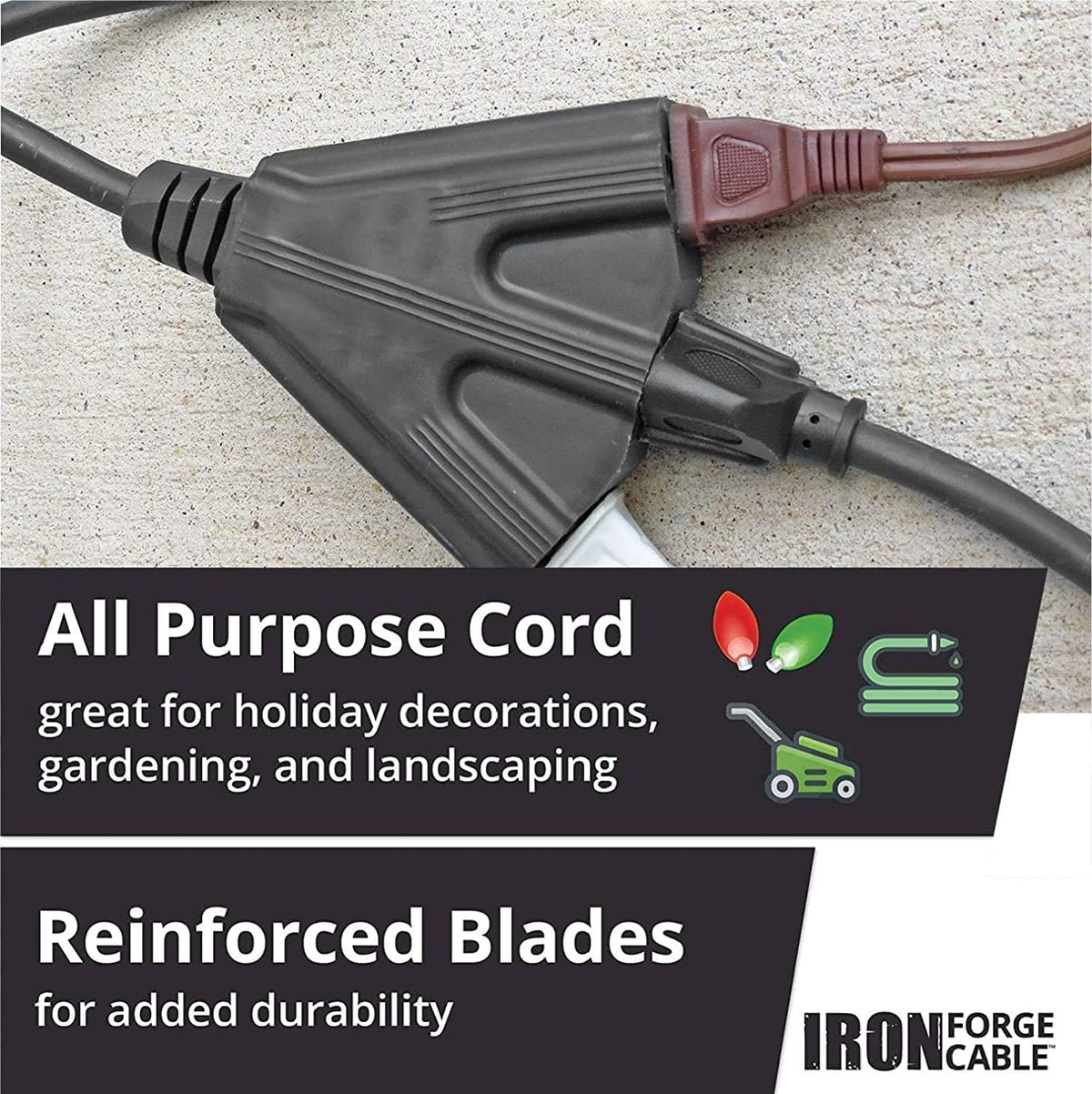 2 Pack 50 Ft Black Extension Cords with 3 Outlets U900033