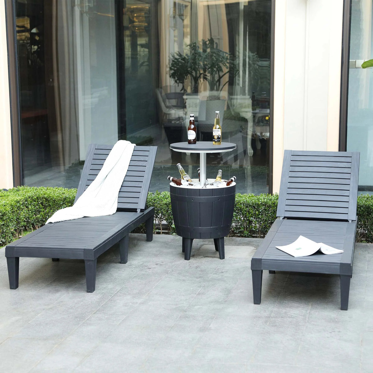 2 Pcs Adjustable Taupe Outdoor Lounge Chairs U374
