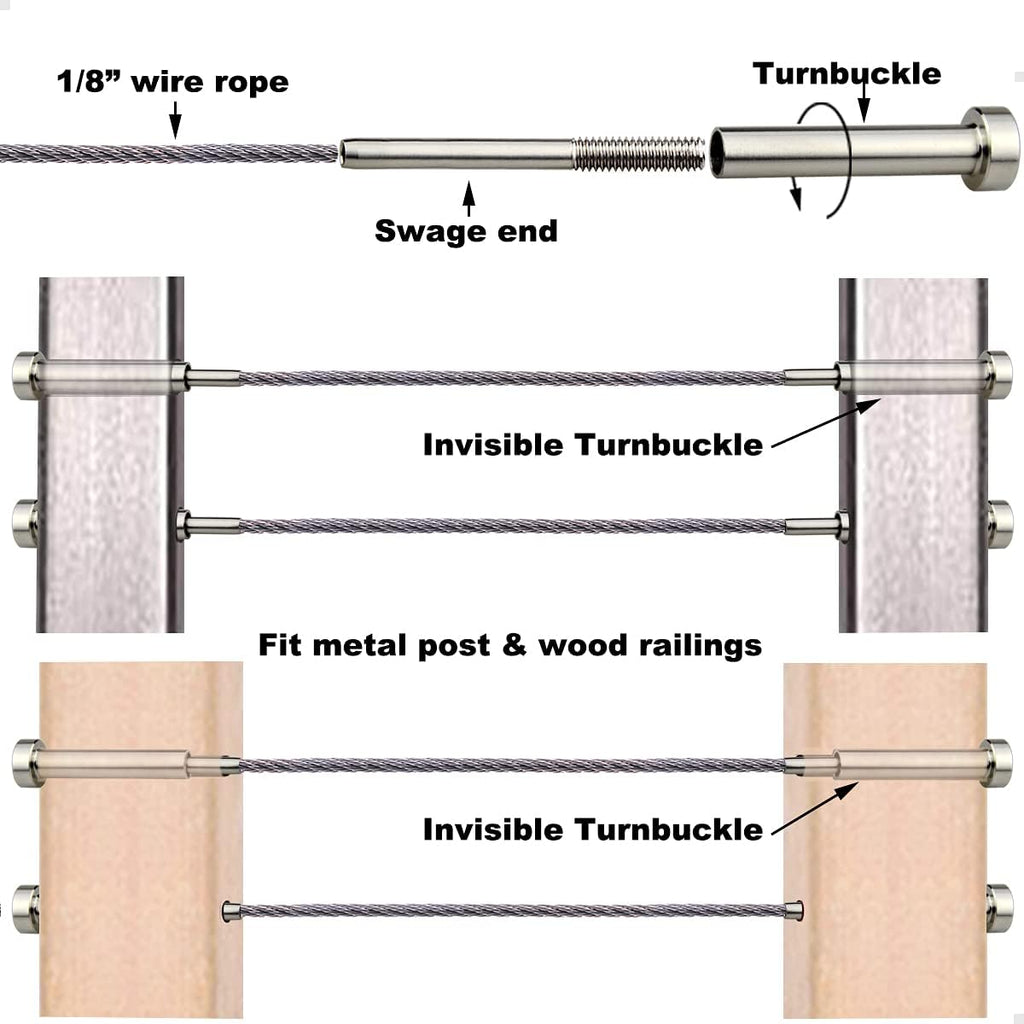 20 Pcs 1/8 Invisible Turnbuckle Kit, T316 Stainless Steel Cable Railing Hardware Kit V525908