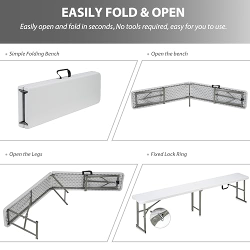 6ft Plastic Folding Bench with Carrying Handle & Lock, 2 Pack I6840