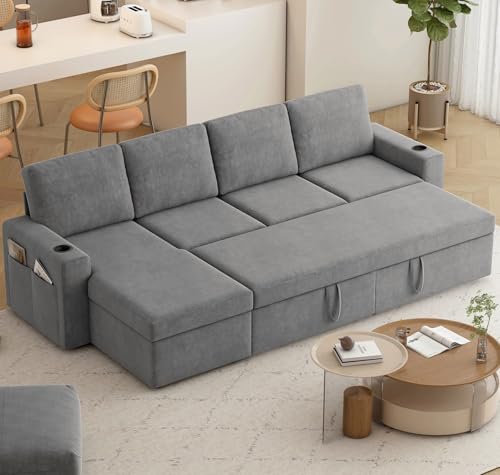 103" L-Shaped Sleeper Sofa Bed with Storage Chaise L436823