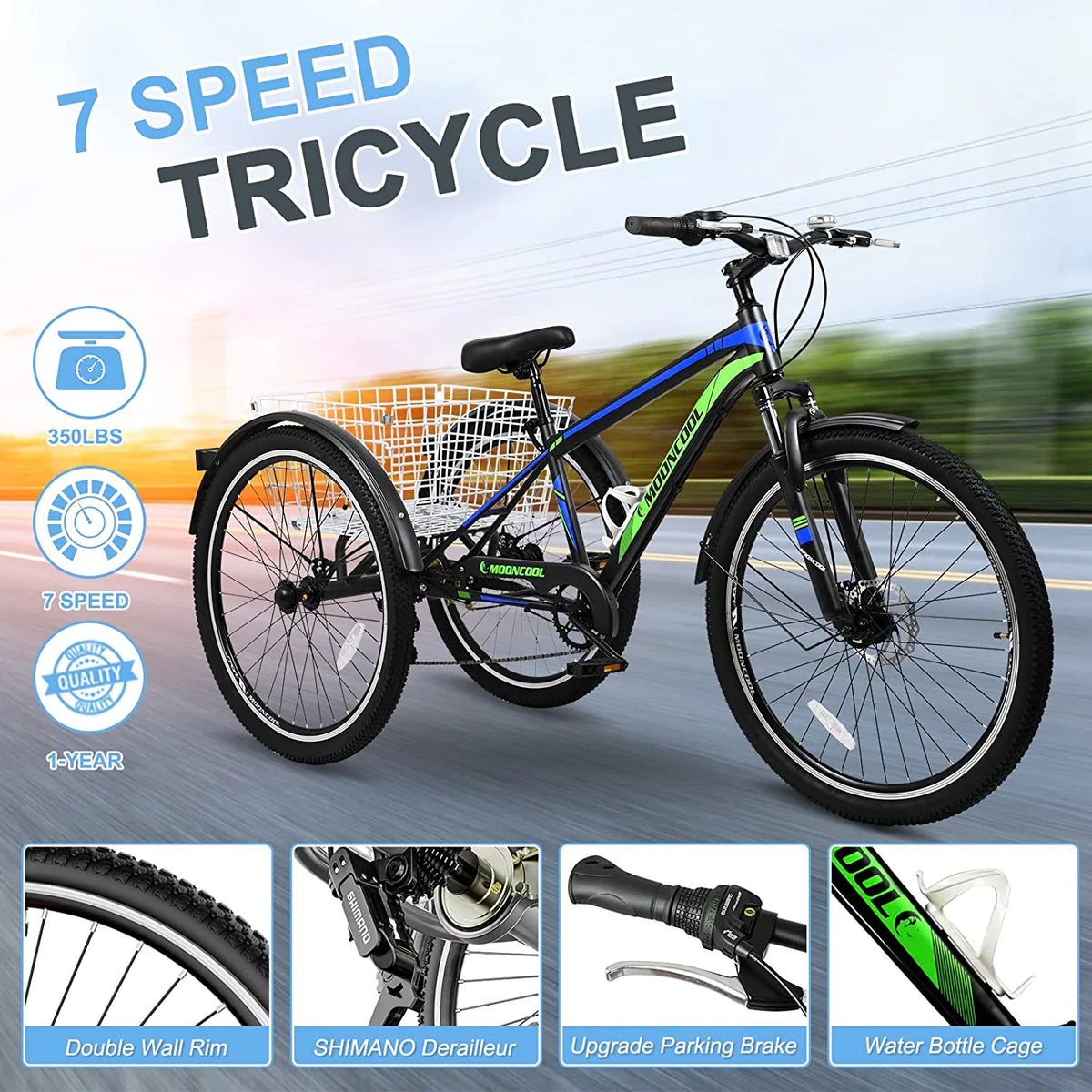 Adult 7 Speed Three Wheel Tricycle with Large Basket X9877
